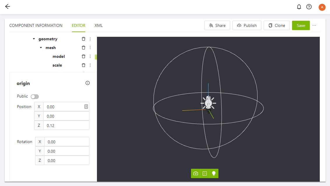pointlight in the component editor