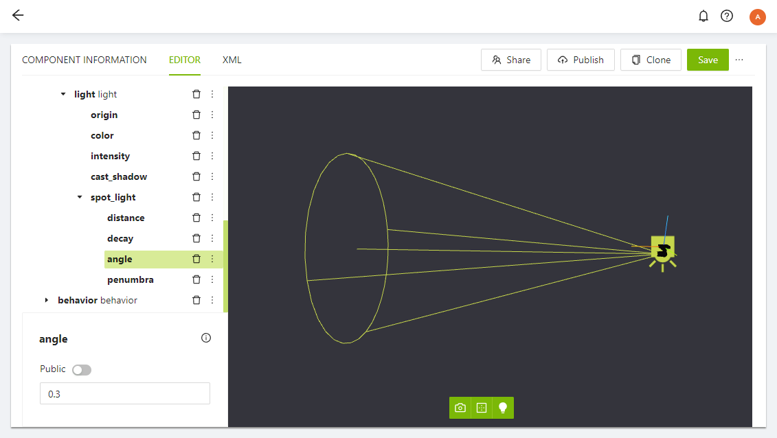 spotlight in the component editor